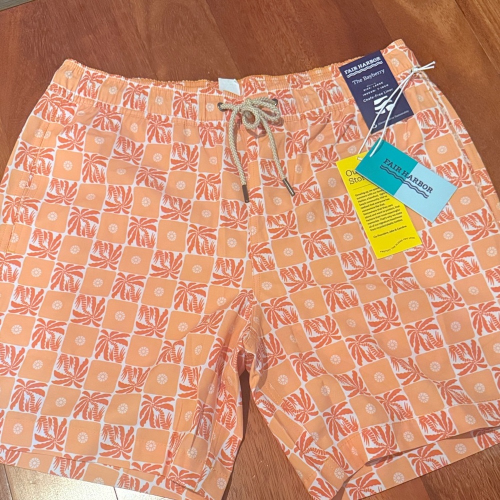 Fair Harbor Orange Patterned Swim Trunks